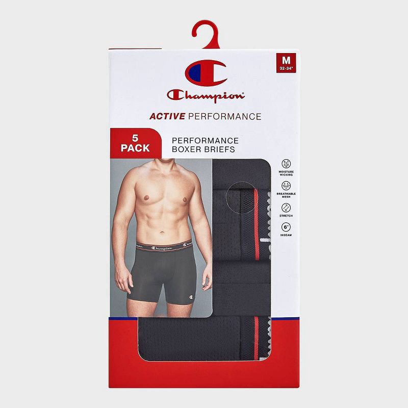slide 4 of 5, Champion Men's Active Performance 5pk Breathable Boxer Briefs - Black XL, 5 ct