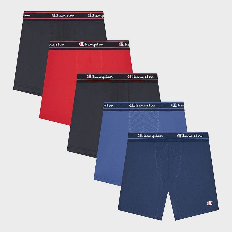slide 4 of 5, Champion Men's Active Performance 5pk Breathable Mid-Leg Boxer Briefs - Black/Red/Gray/Blue M, 5 ct