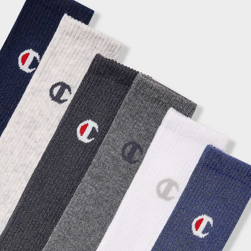 slide 3 of 5, Champion Iconic Essentials Men's 6pk Cushion Crew Socks - Blue 6-12, 6 ct