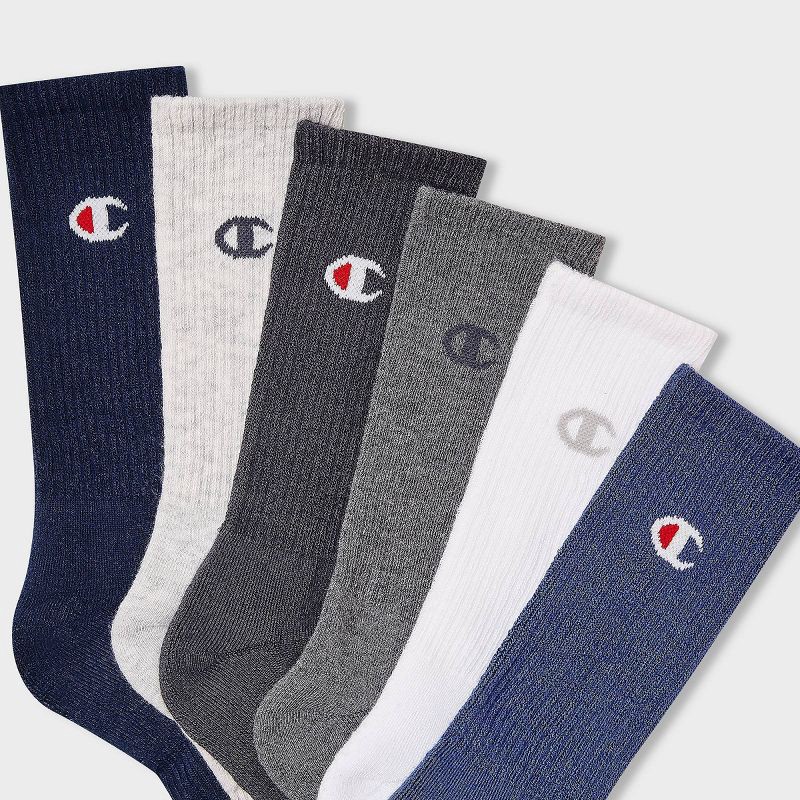 slide 4 of 5, Champion Iconic Essentials Men's 6pk Cushion Crew Socks - Blue 6-12, 6 ct