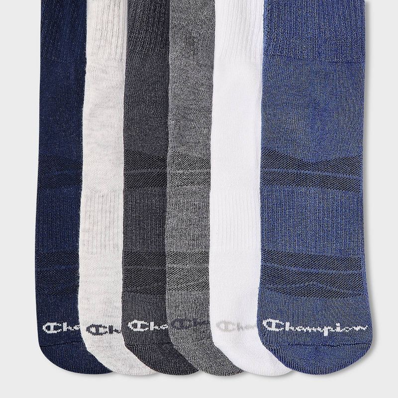 slide 5 of 5, Champion Iconic Essentials Men's 6pk Cushion Crew Socks - Blue 6-12, 6 ct
