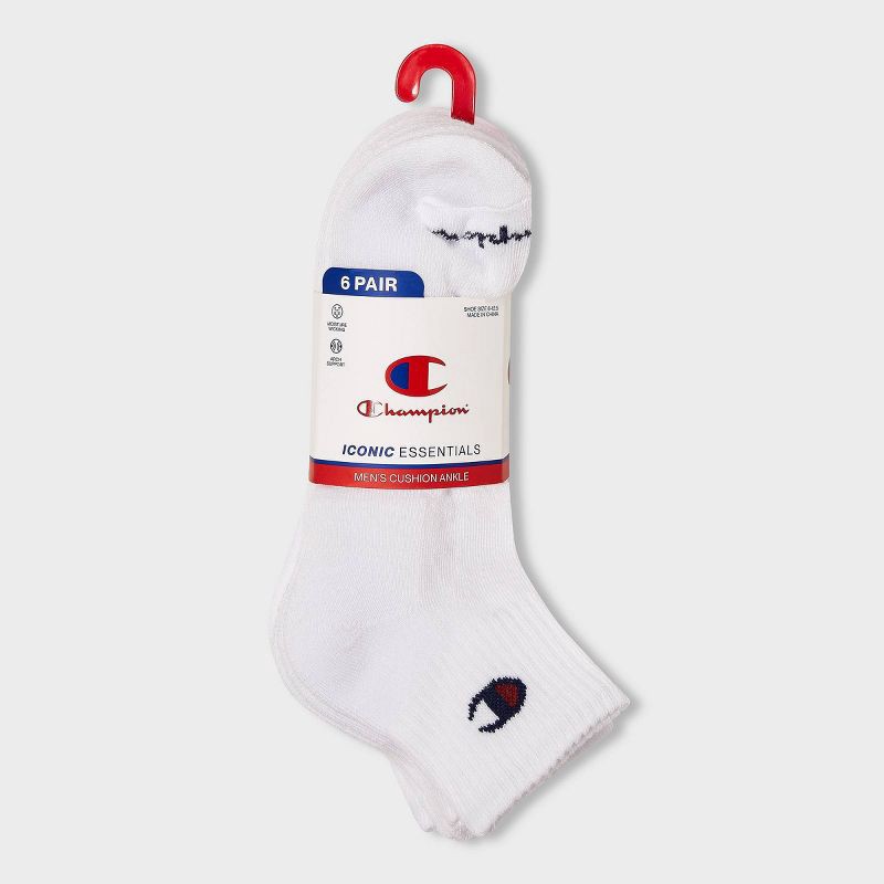 slide 2 of 4, Champion Iconic Essentials Men's 6pk Cushion Quarter Socks - White 6-12, 6 ct