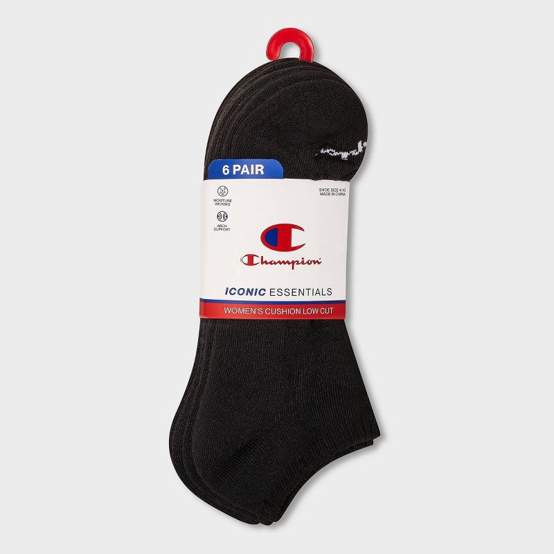 slide 2 of 3, Champion Iconic Essentials Men's 6pk Cushion Low Cut Socks - Black 6-12, 6 ct