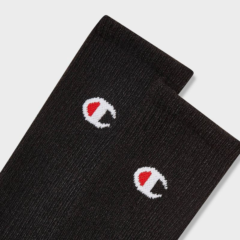 slide 3 of 4, Champion Iconic Essentials Men's 6pk Cushion Crew Socks - Black 6-12, 6 ct