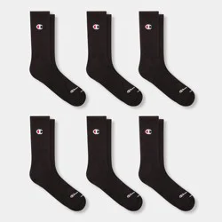 Champion Iconic Essentials Men's 6pk Cushion Crew Socks - Black 6-12