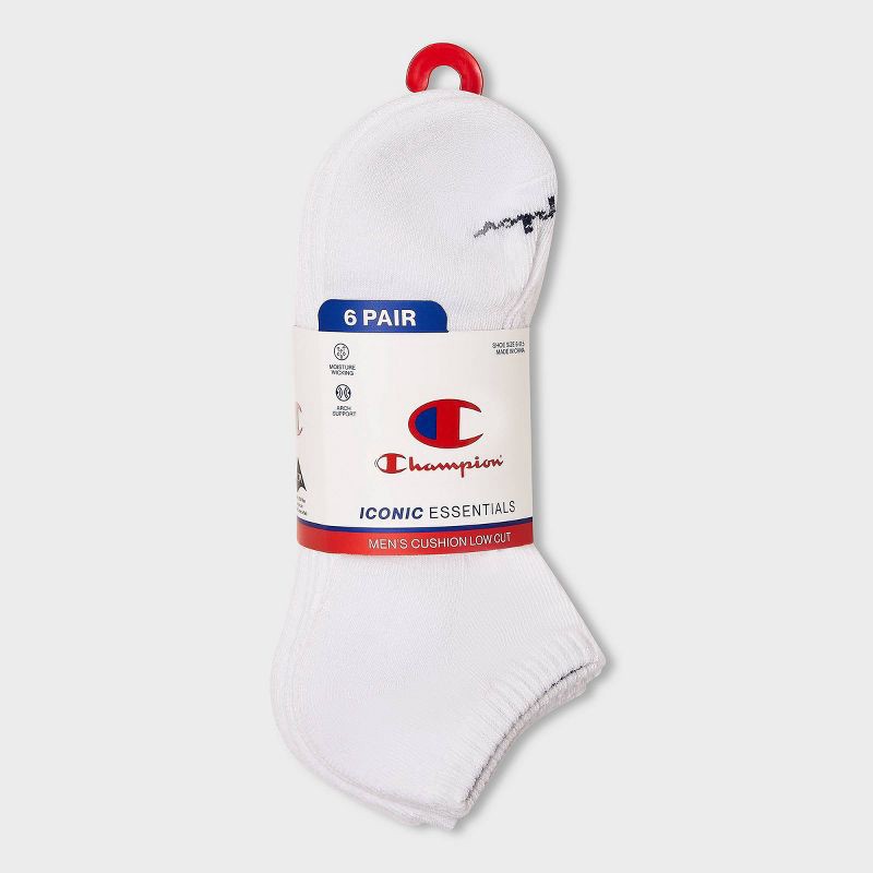 slide 2 of 3, Champion Iconic Essentials Men's 6pk Cushion Low Cut Socks - White 6-12, 6 ct