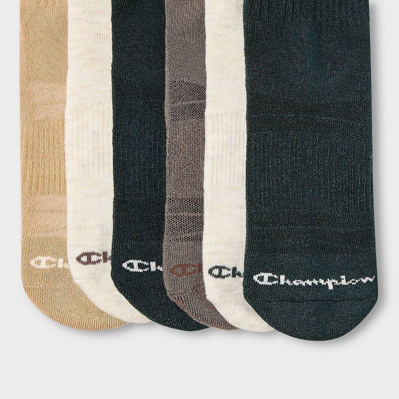 slide 4 of 4, Champion Iconic Essentials Men's 6pk Cushion Quarter Socks - Green/Cream/Tan 6-12, 6 ct