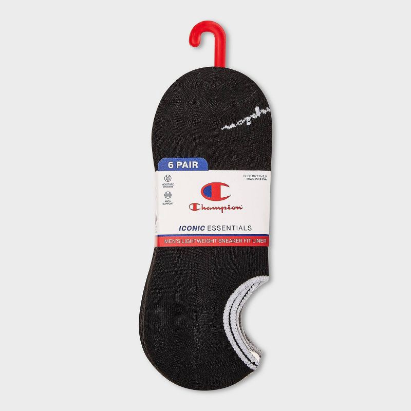 slide 2 of 3, Champion Iconic Essentials Men's 6pk Sneaker Liner Socks - Black 6-12, 6 ct