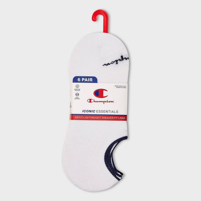 slide 2 of 3, Champion Iconic Essentials Men's 6pk Sneaker Liner Socks - White 6-12, 6 ct