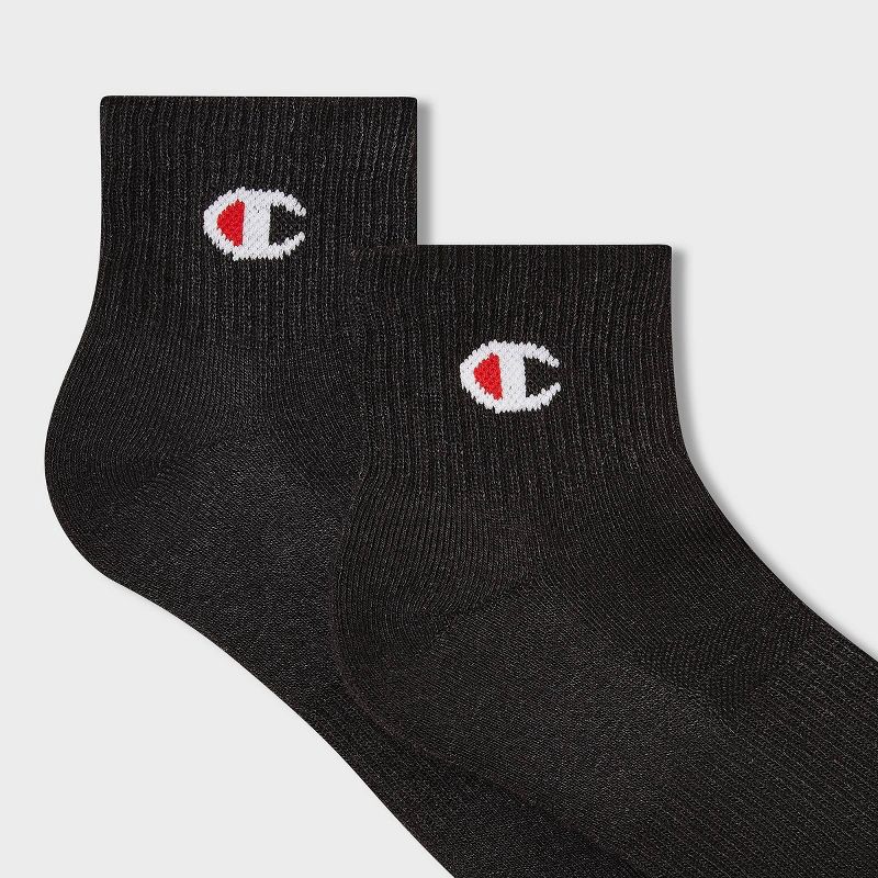 slide 3 of 4, Champion Iconic Essentials Men's 6pk Cushion Quarter Socks - Black 6-12, 6 ct