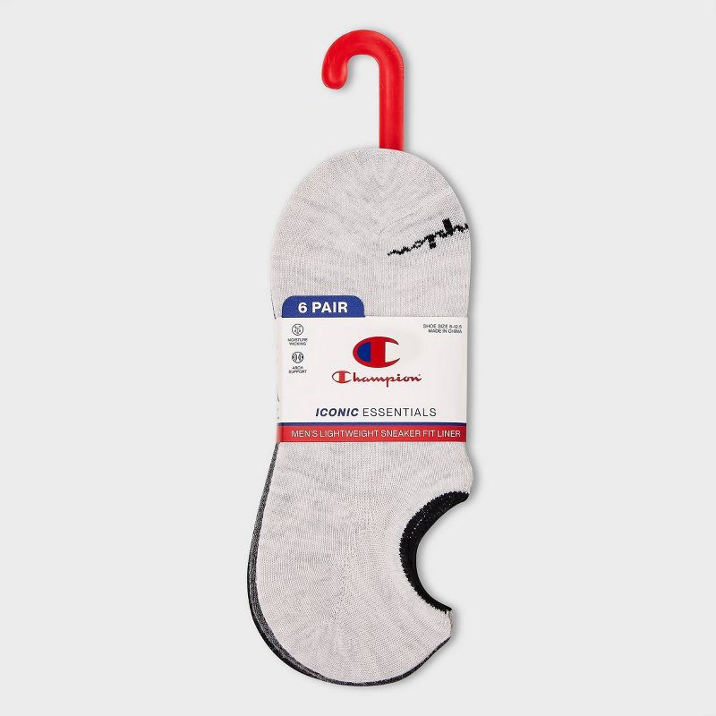 slide 2 of 3, Champion Iconic Essentials Men's 6pk Sneaker Liner Socks - Assorted Grays 6-12, 6 ct