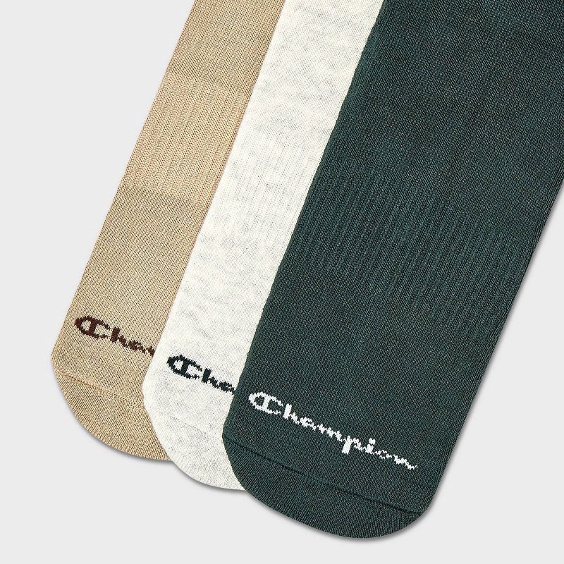 slide 4 of 4, Champion Authentic Originals Men's 3pk Varsity Cushion Crew Socks - Green/Cream/Tan 6-12, 3 ct