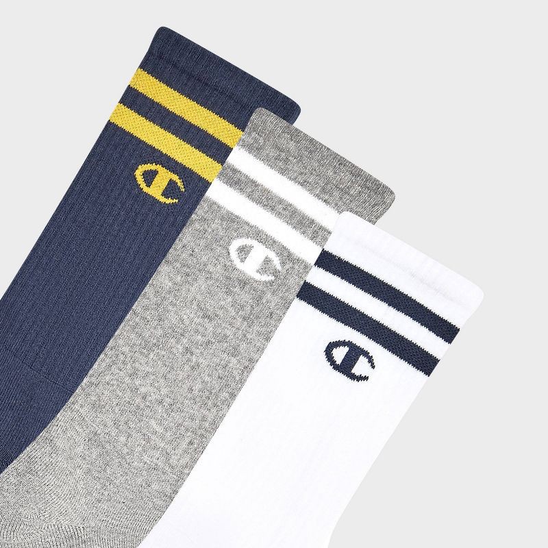 slide 2 of 4, Champion Authentic Originals Men's 3pk Varsity Cushion Crew Socks - Navy/Gray/White 6-12, 3 ct