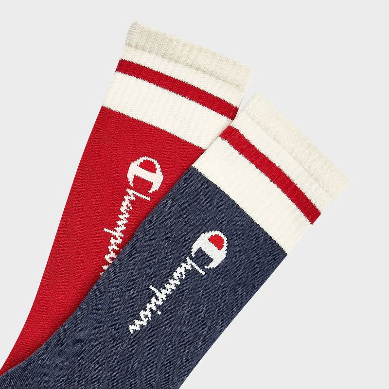 slide 3 of 4, Champion Authentic Originals Men's 2pk Sweatshirt Crew Socks - Blue/Red 6-12, 2 ct