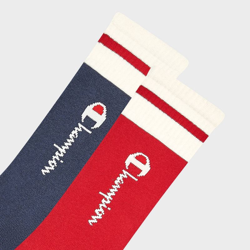 slide 4 of 4, Champion Authentic Originals Men's 2pk Sweatshirt Crew Socks - Blue/Red 6-12, 2 ct