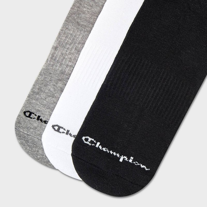 slide 4 of 4, Champion Authentic Originals Men's 3pk Varsity Cushion Crew Socks - Gray/White/Black 6-12, 3 ct