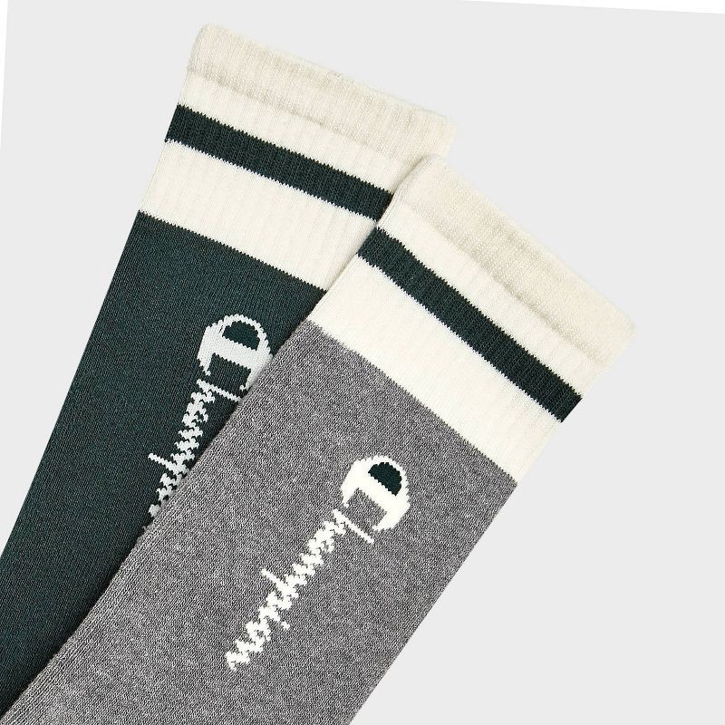slide 3 of 4, Champion Authentic Originals Men's 2pk Sweatshirt Crew Socks - Gray/Green 6-12, 2 ct