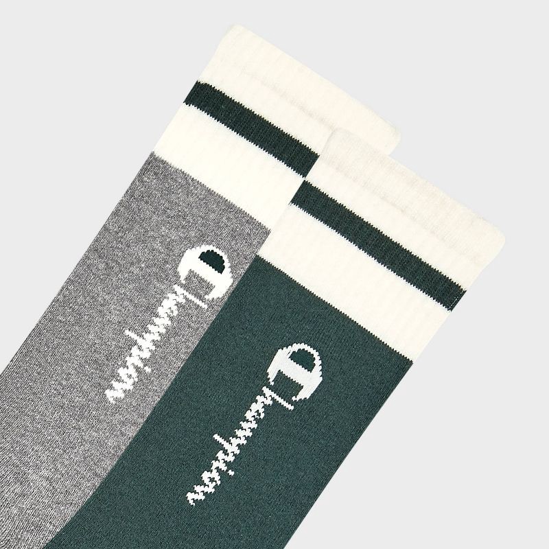 slide 4 of 4, Champion Authentic Originals Men's 2pk Sweatshirt Crew Socks - Gray/Green 6-12, 2 ct