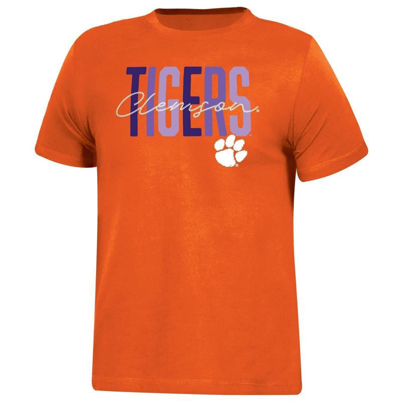 slide 1 of 3, NCAA Clemson Tigers Girls' Crew Neck T-Shirt - M: Cotton-Polyester Blend, Long Sleeve, 1 ct