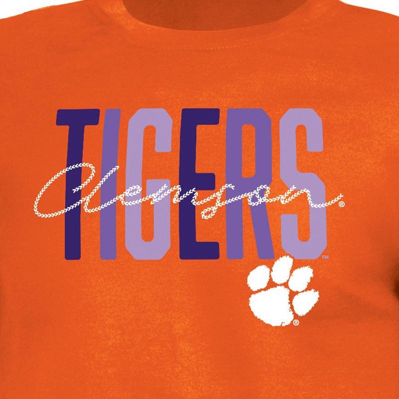 slide 3 of 3, NCAA Clemson Tigers Girls' Crew Neck T-Shirt - M: Cotton-Polyester Blend, Long Sleeve, 1 ct