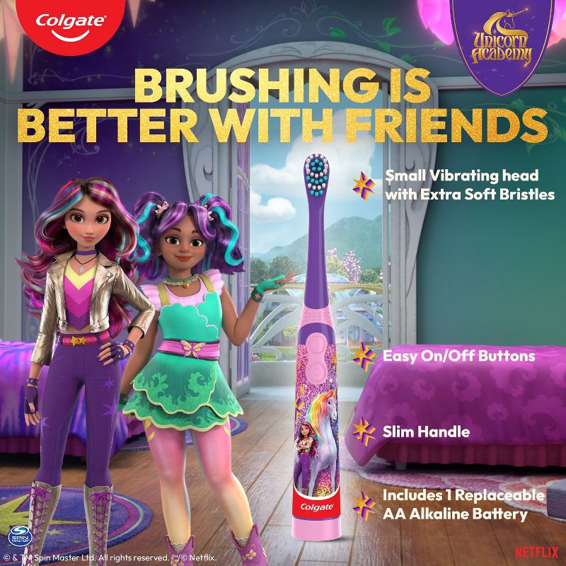slide 2 of 12, Colgate Kids' Battery Powered Toothbrush - Unicorn Academy, 1 ct