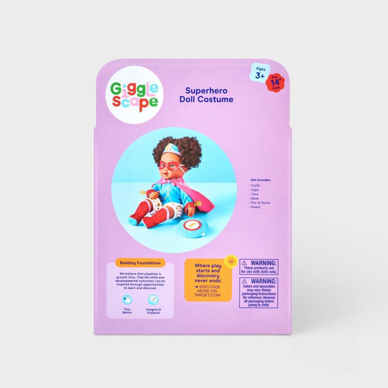 slide 4 of 4, 14" Baby Doll Superhero Outfit - Gigglescape™, 1 ct