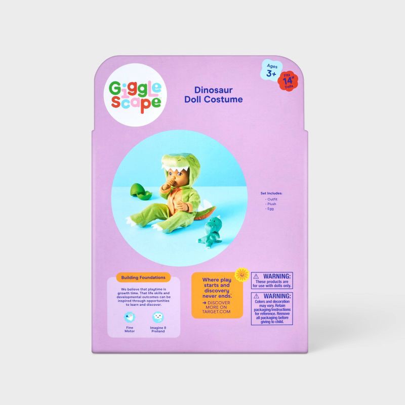 slide 4 of 5, 14" Baby Doll Dino Outfit - Gigglescape™, 1 ct