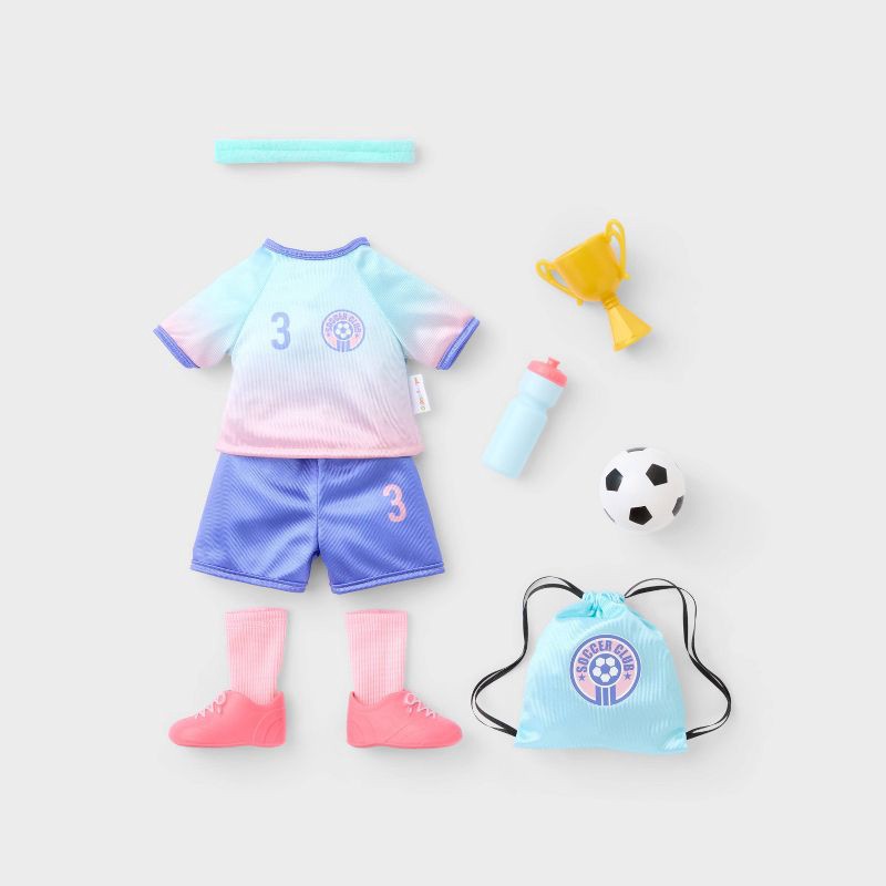 slide 1 of 4, 14" Baby Doll Soccer Uniform Outfit - Gigglescape™, 1 ct