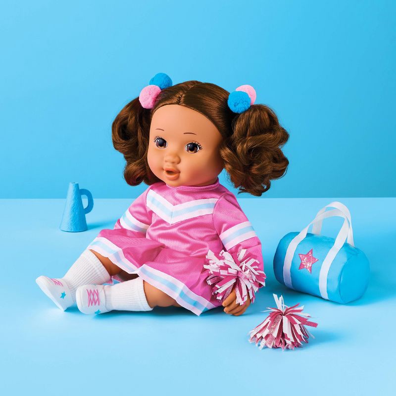 slide 2 of 4, 14" Baby Doll Cheerleader Outfit - Gigglescape™: Polyester Sports-Themed Doll Clothing, 12-Piece Set, 1 ct
