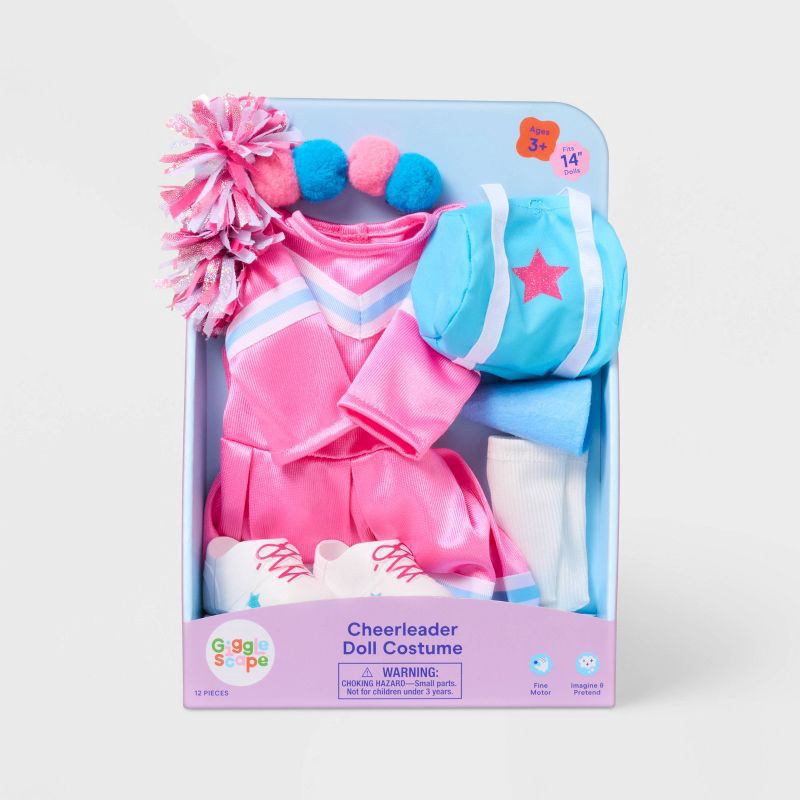 slide 3 of 4, 14" Baby Doll Cheerleader Outfit - Gigglescape™: Polyester Sports-Themed Doll Clothing, 12-Piece Set, 1 ct