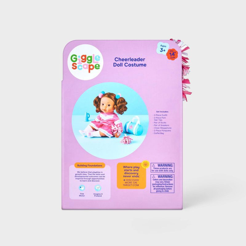 slide 4 of 4, 14" Baby Doll Cheerleader Outfit - Gigglescape™: Polyester Sports-Themed Doll Clothing, 12-Piece Set, 1 ct