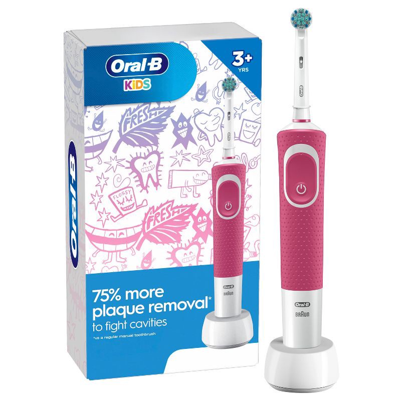 slide 1 of 9, Oral-B Kids' Electric Toothbrush with Sensitive Brush Head and Timer - Pink, 1 ct