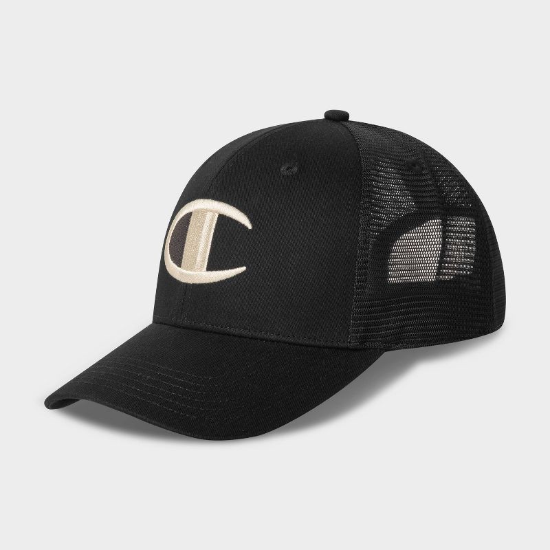 slide 4 of 4, Champion Adult Logan Twill Trucker Hat - Black, 1 ct