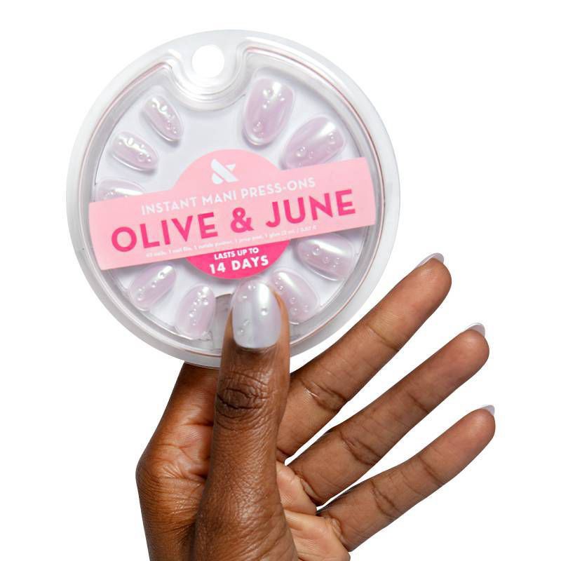 slide 4 of 5, Olive & June Press-On Fake Nails - S Almond - Goldfish Raindrops - 42ct, 42 ct