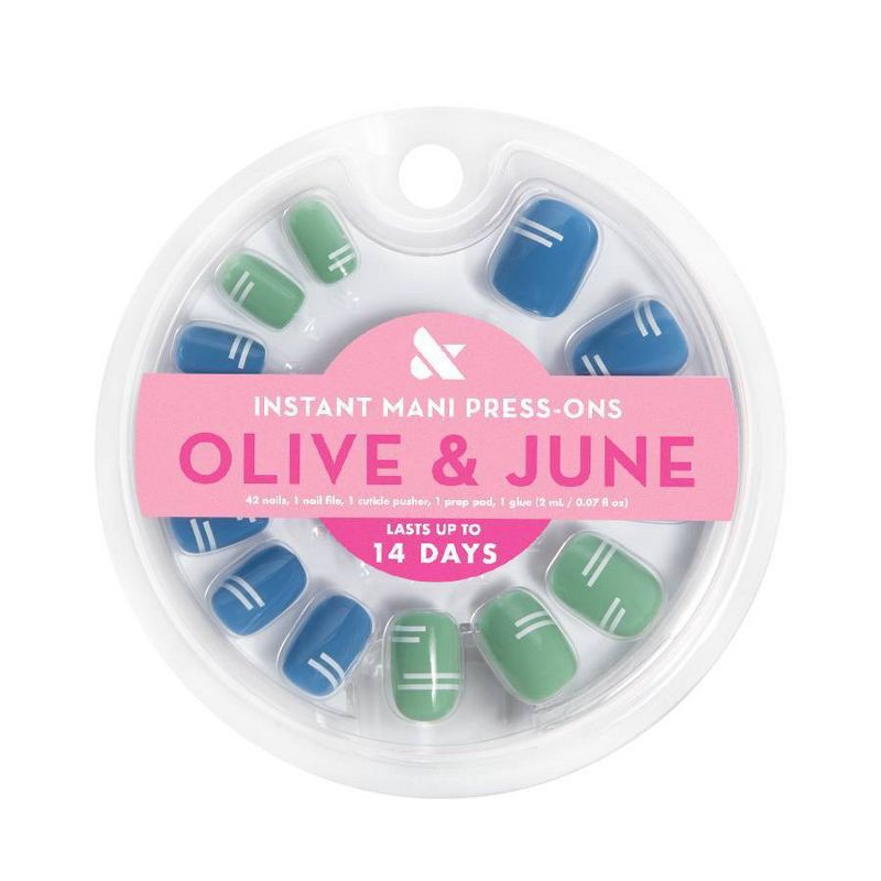 slide 1 of 5, Olive & June Press-On Fake Nails - XS Squoval - Sporty Stripes - 42ct, 42 ct