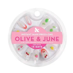 Olive & June Press-On Fake Nails - M Oval - Puffy Fruits - 42ct: Gloss Finish, 90% Post-Consumer Recycled Plastic