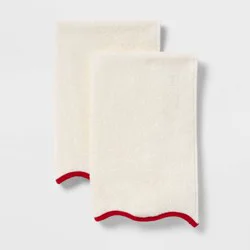 2pk Scalloped Christmas Hand Towels Cream/Red - Threshold™