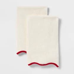2pk Scalloped Christmas Hand Towels Cream/Red - Threshold™