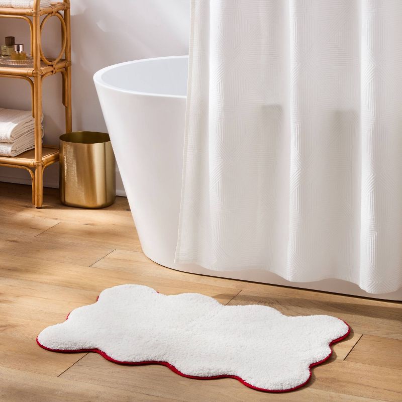 slide 2 of 4, 20"x30" Scalloped Christmas Bath Rug Cream/Red - Threshold™, 1 ct