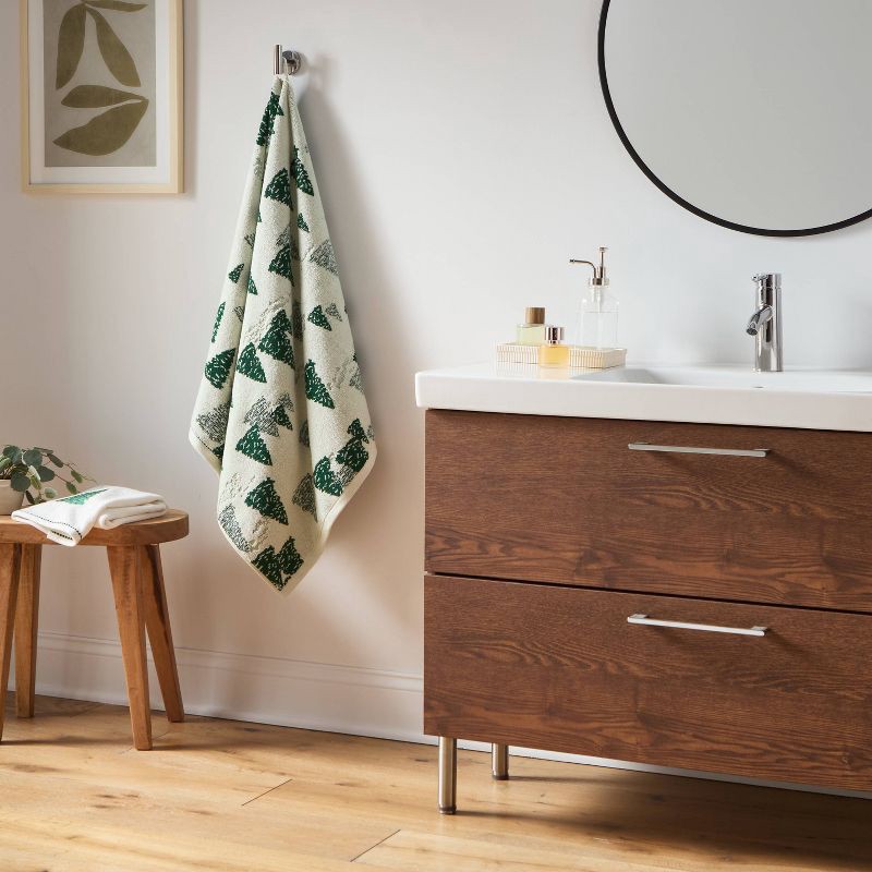 slide 2 of 4, Tree Chrismas Bath Towel Cream - Threshold™, 1 ct