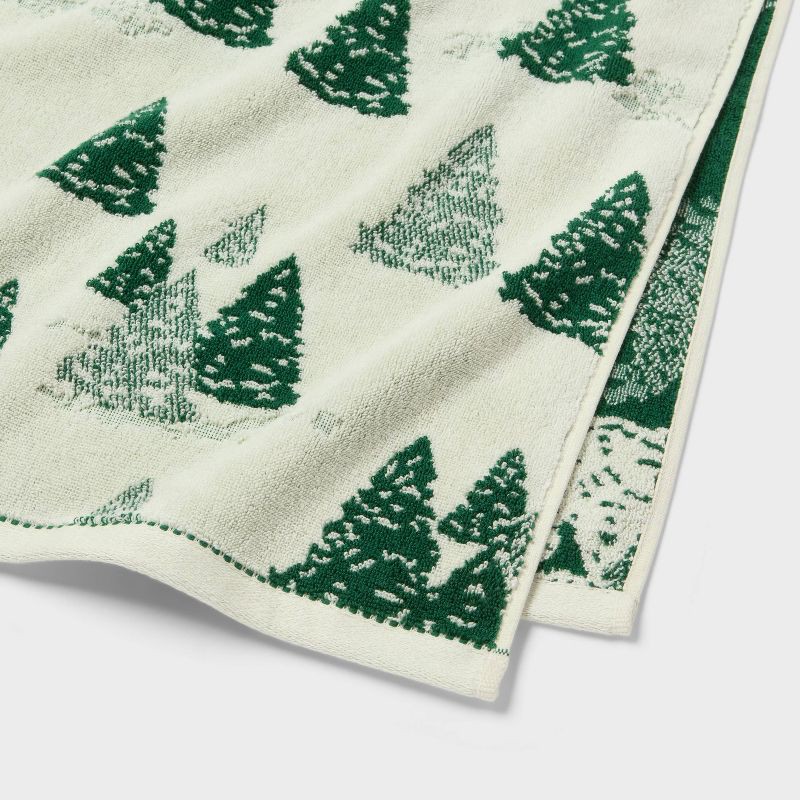 slide 3 of 4, Tree Chrismas Bath Towel Cream - Threshold™, 1 ct