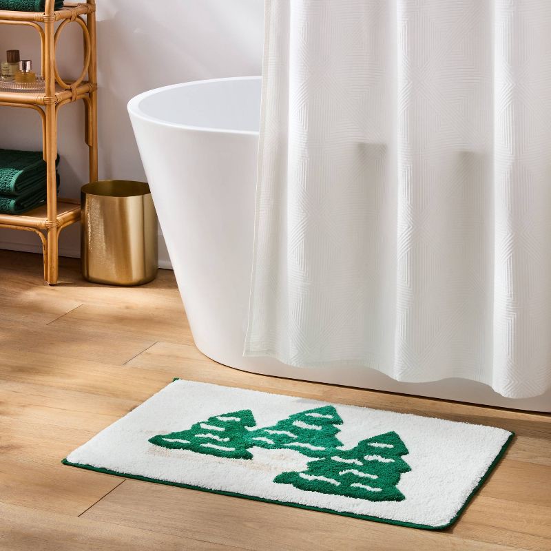 slide 2 of 4, 20"x30" Tree Christmas Bath Rug Green - Threshold™, 1 ct