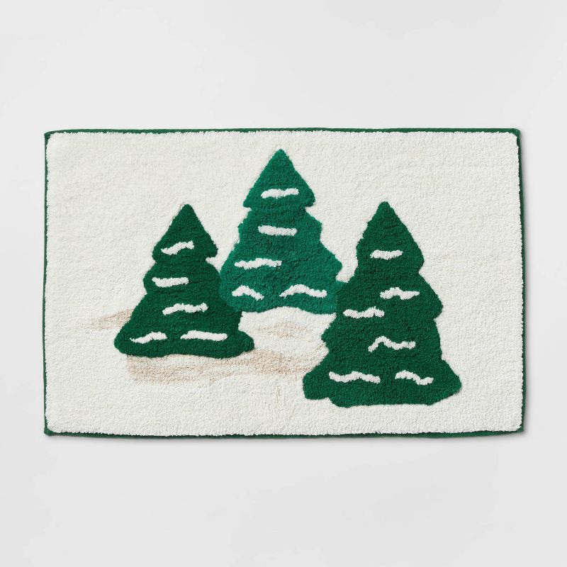 slide 1 of 4, 20"x30" Tree Christmas Bath Rug Green - Threshold™, 1 ct