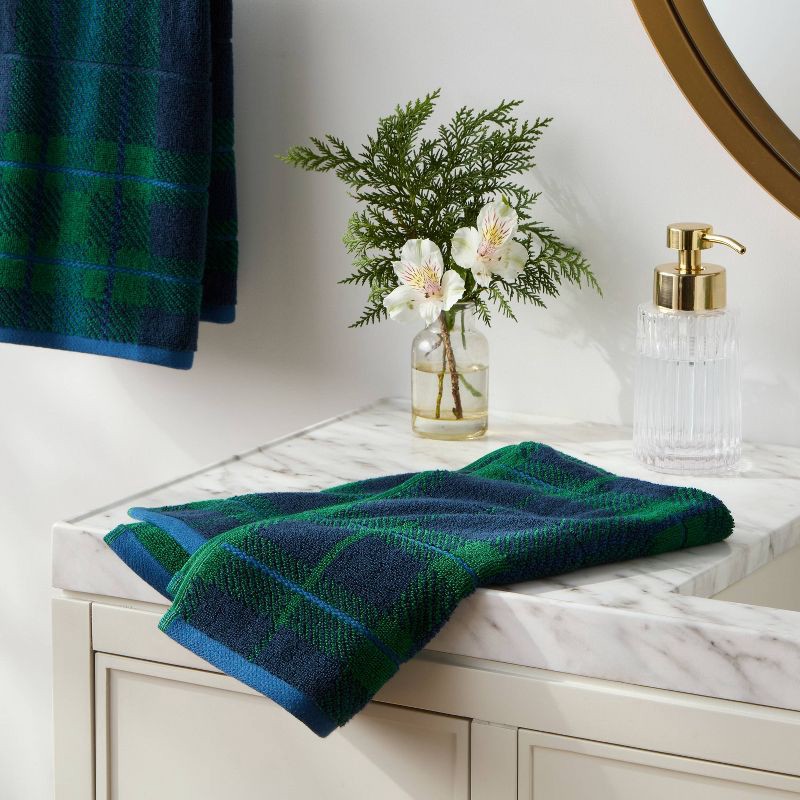 slide 2 of 6, 2pk Winter Wonderland Plaid Christmas Hand Towels Blue/Green - Threshold™, 2 ct