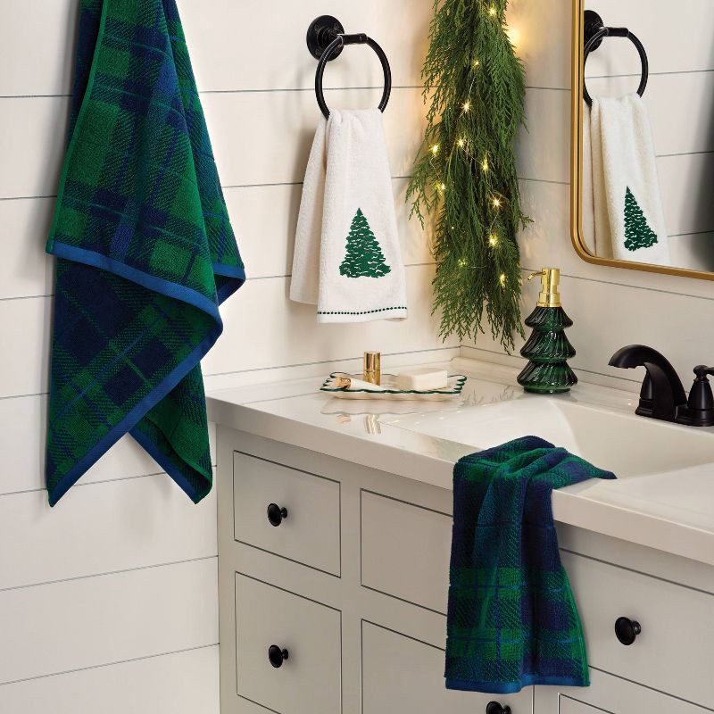 slide 6 of 6, 2pk Winter Wonderland Plaid Christmas Hand Towels Blue/Green - Threshold™, 2 ct