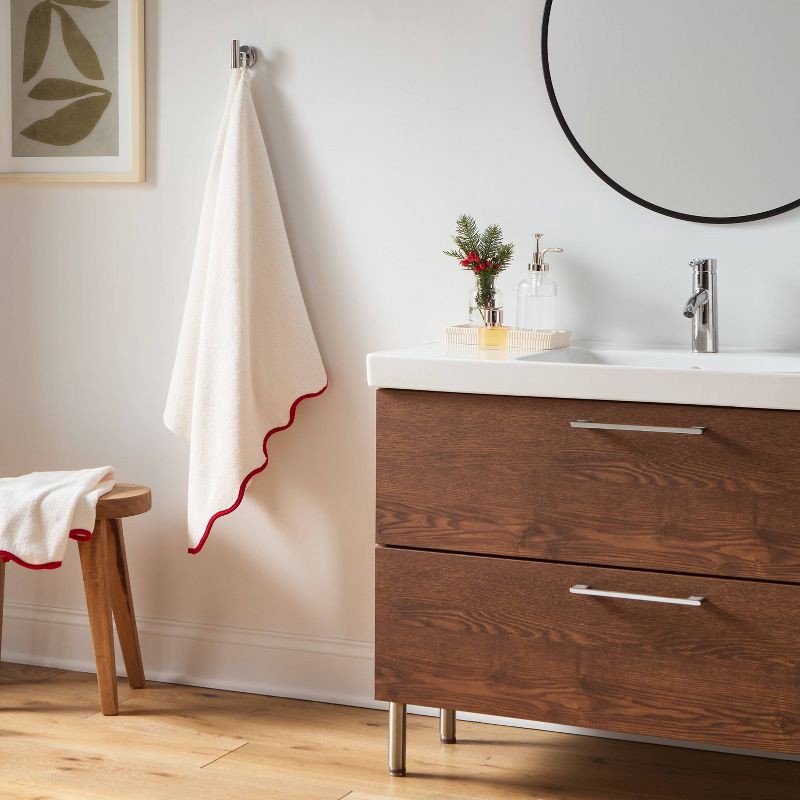 slide 2 of 4, Scalloped Christmas Bath Towel Cream/Red - Threshold™, 1 ct