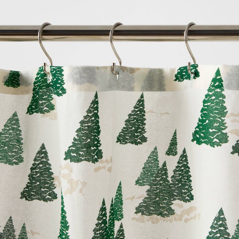 slide 3 of 4, Tree Shower Curtain with Pom Pom Lace Trims Green - Threshold™, 1 ct