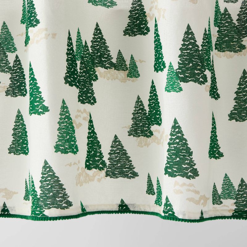 slide 4 of 4, Tree Shower Curtain with Pom Pom Lace Trims Green - Threshold™, 1 ct
