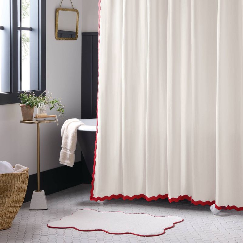 slide 2 of 4, 72"x72" Scalloped Christmas Shower Curtain Cream/Red - Threshold™, 1 ct