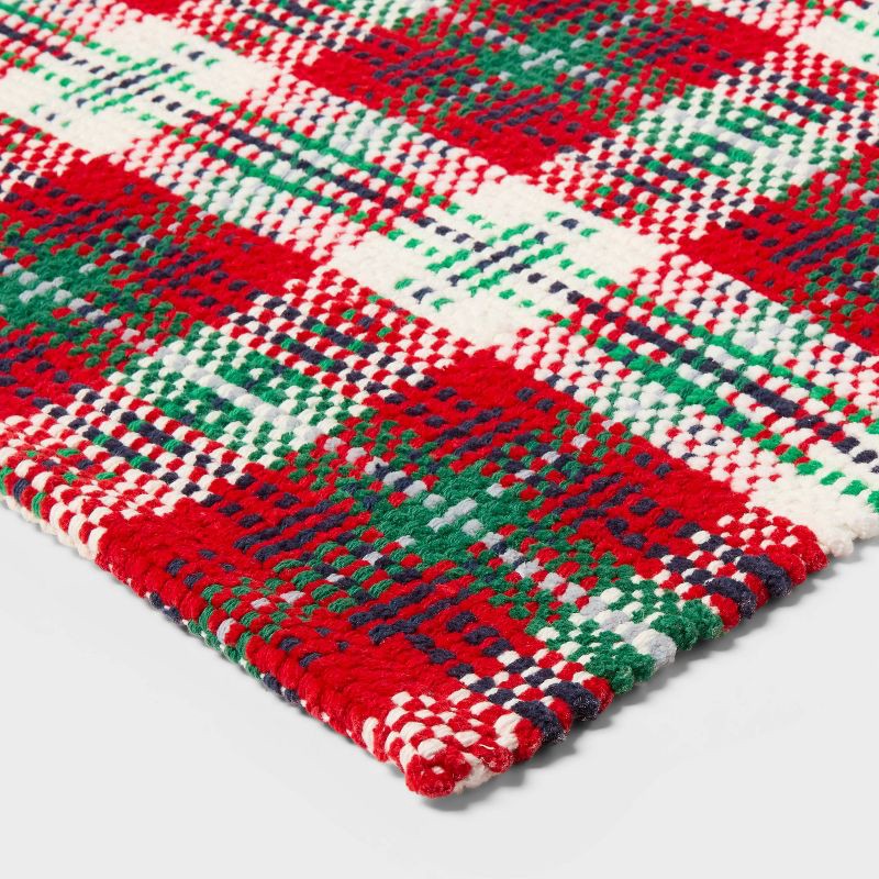 slide 3 of 4, 20"x30" Woven Plaid Christmas Bath Rug Red/Green - Threshold™, 1 ct